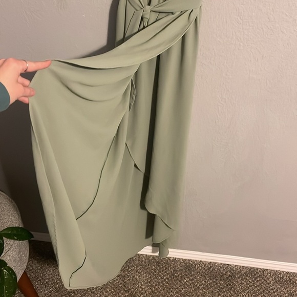 First Love Wrap Dress M Sage Green Maxi Belted Wedding Guest Modest Bridesmaid - Picture 5 of 14